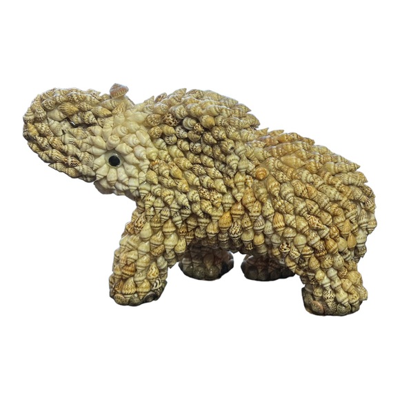 Sea Shell Encrusted Elephant Figurine Hand Made Beachy Forest Animals Good Luck. - Picture 1 of 8